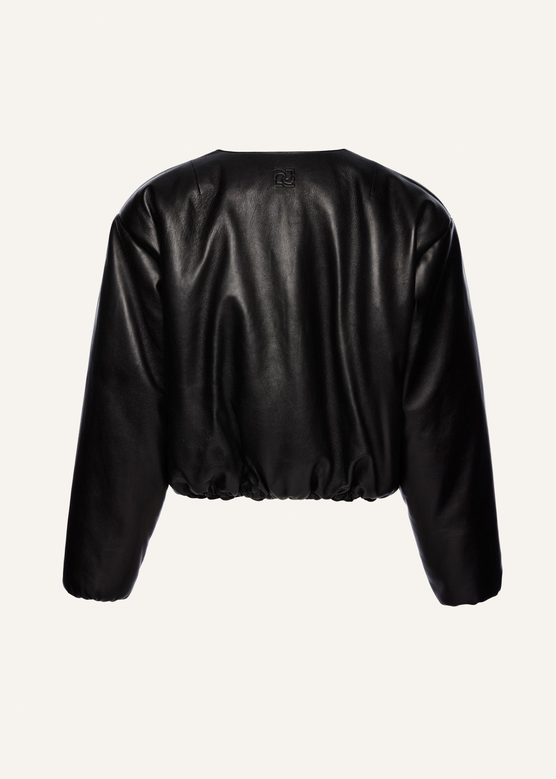 Collarless puffer jacket in black leather Product Image