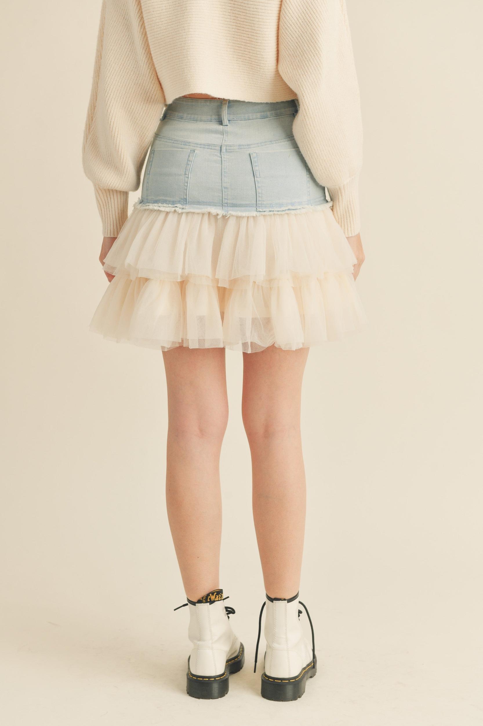 Denim Mini Skirt with Tulle Product Image