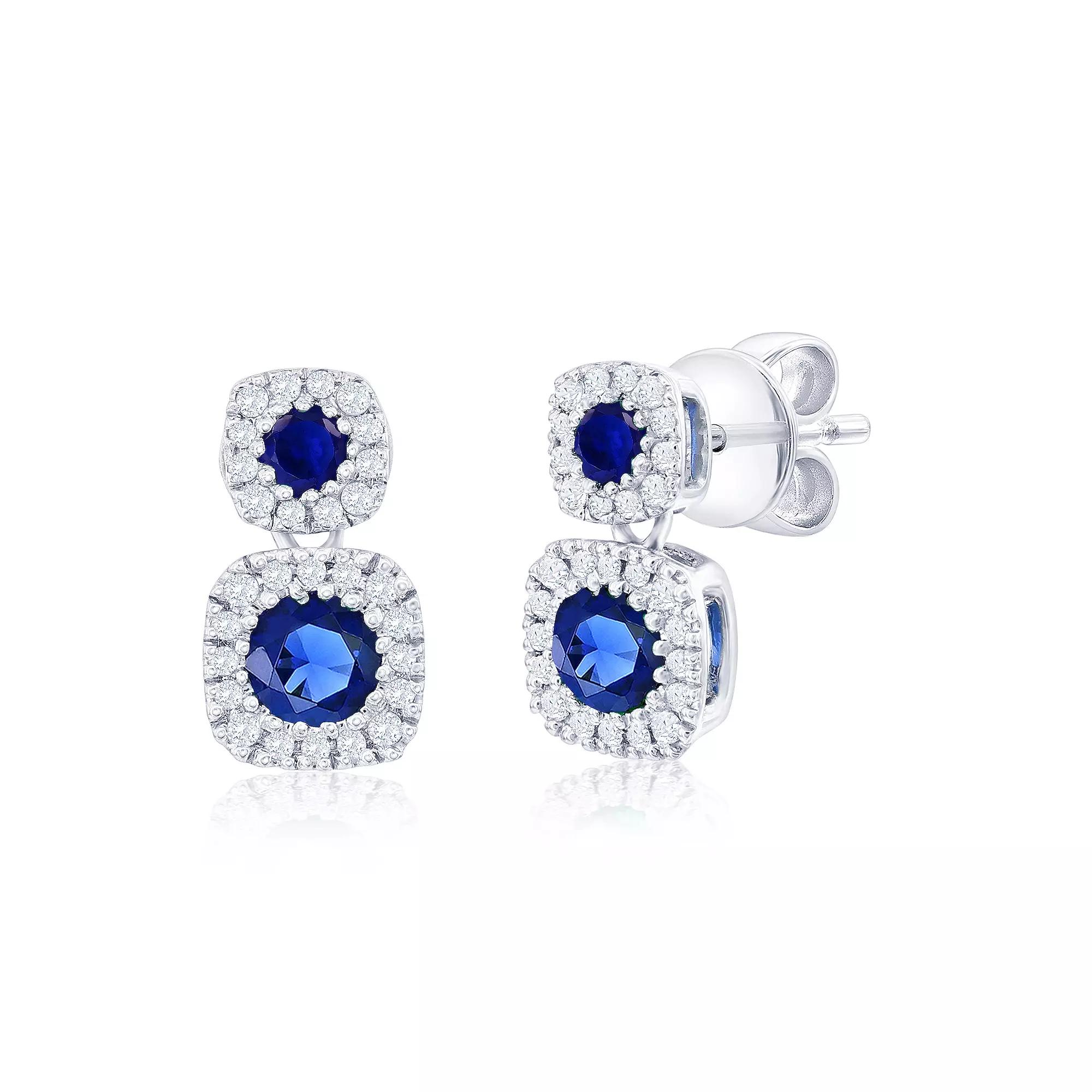 Divine Gold Sterling Silver Lab-Created Sapphire & 1/8 Carat T.W. Diamond Double Drop Earrings, Women's Product Image
