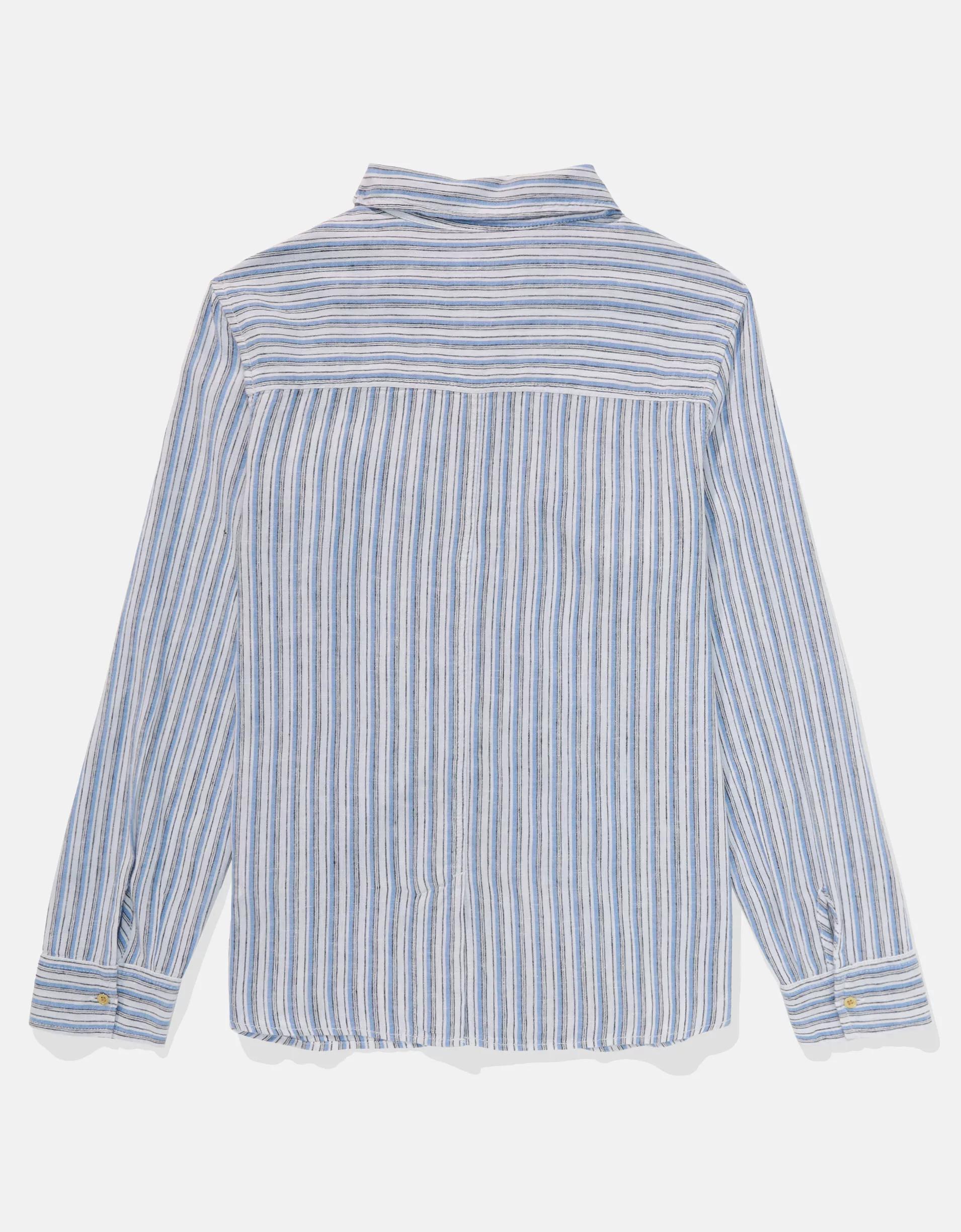 AE Weekend Vibes Linen-Blend Long-Sleeve Button-Up Shirt Product Image