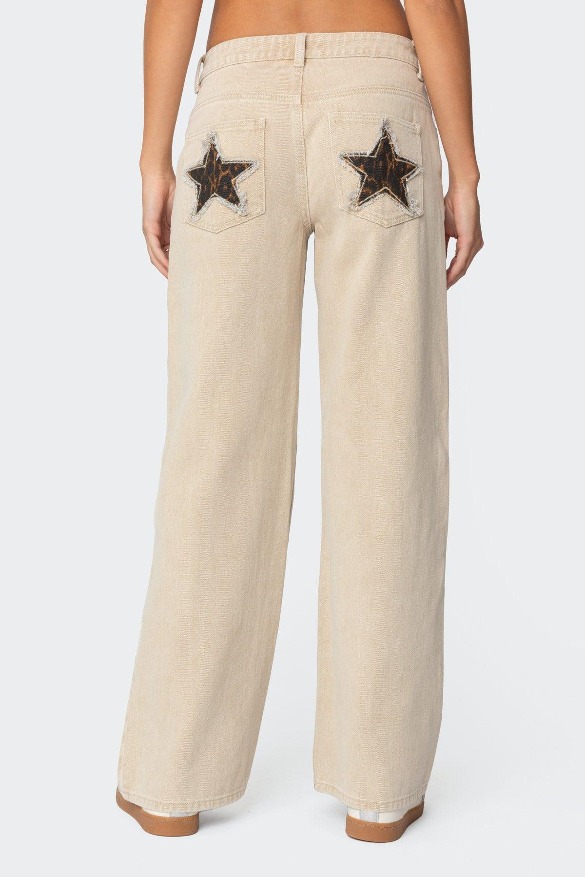 Leopard Star Low Rise Washed Jeans Product Image