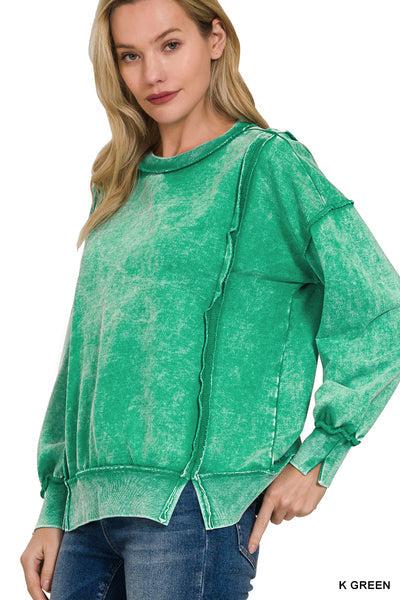 French Terry Split Cuff Sweatshirt- Mocha Product Image