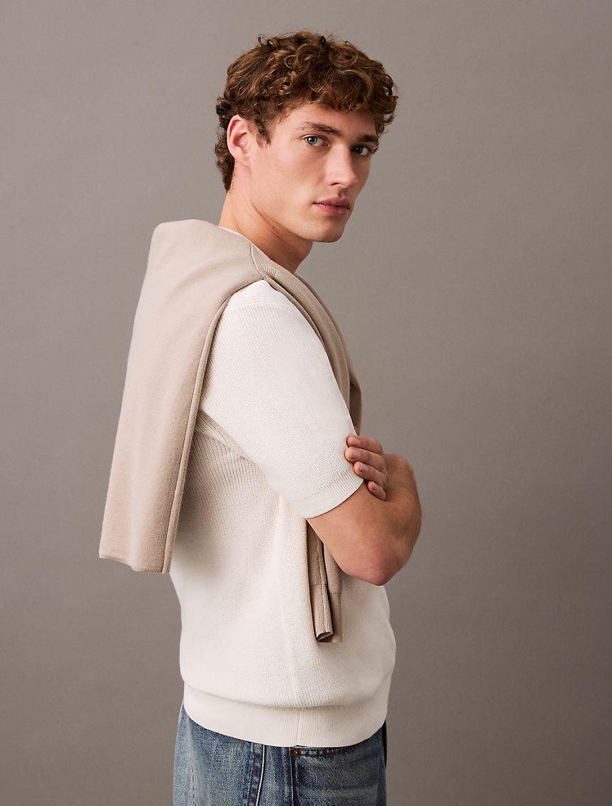 Textured Cotton Johnny Collar Polo Sweater Product Image