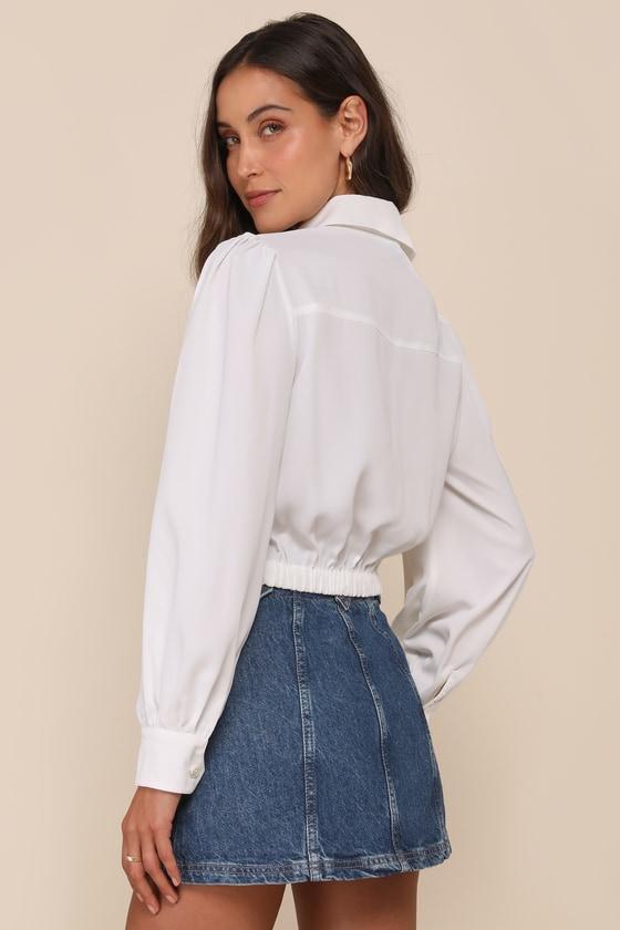 Poised Arrival Ivory Balloon Sleeve Collared Button-Up Top Product Image