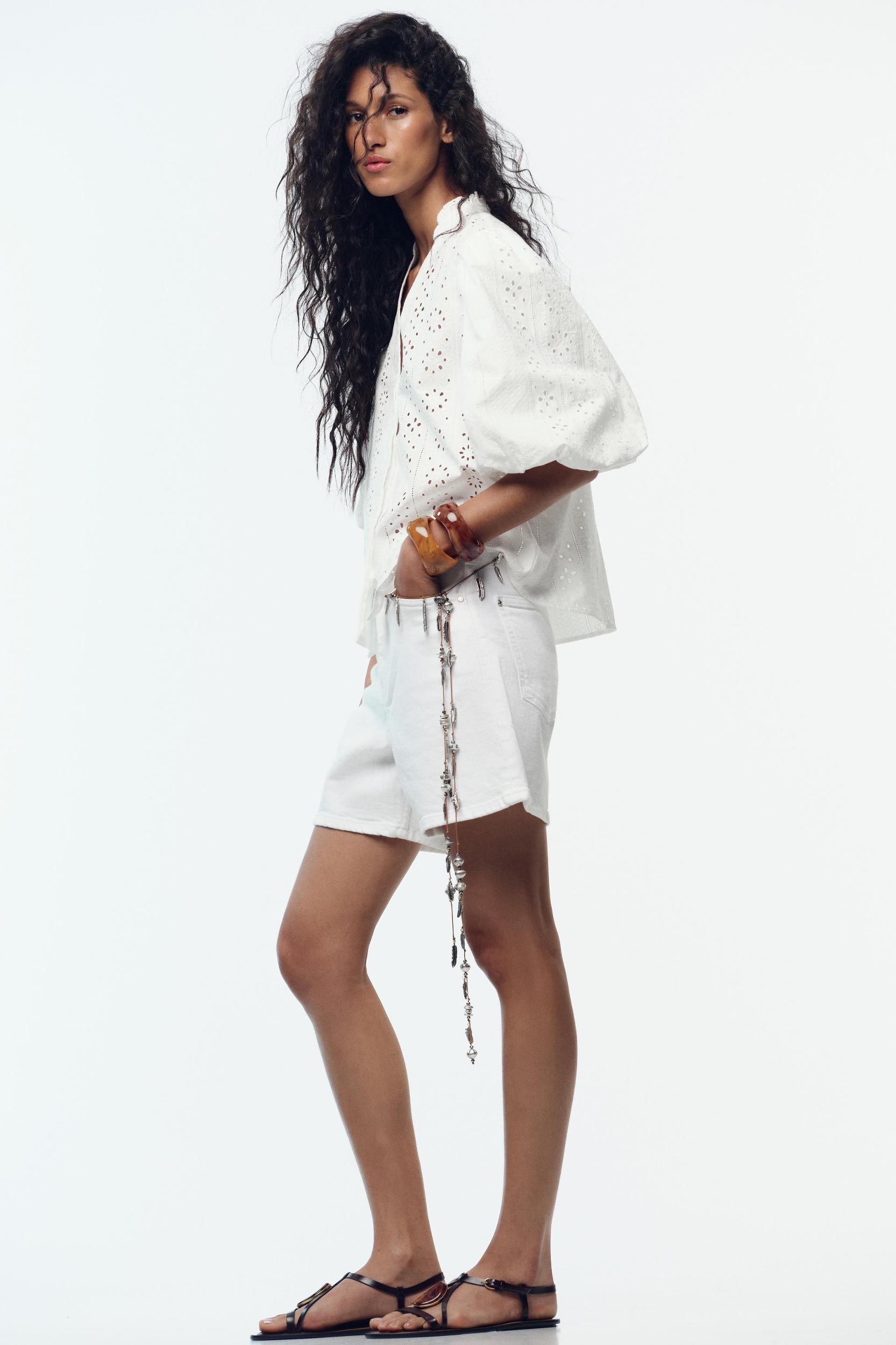 PUFF SLEEVE SHIRT WITH PERFORATED EMBROIDERY Product Image