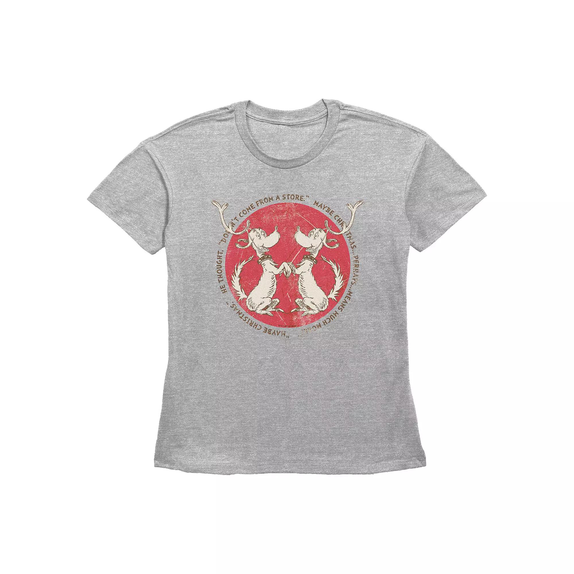 Women's Dr. Seuss Grinch Max The Reindeer Maybe Christmas Means Much More Graphic Tee, Size: Large, Grey Gray Product Image