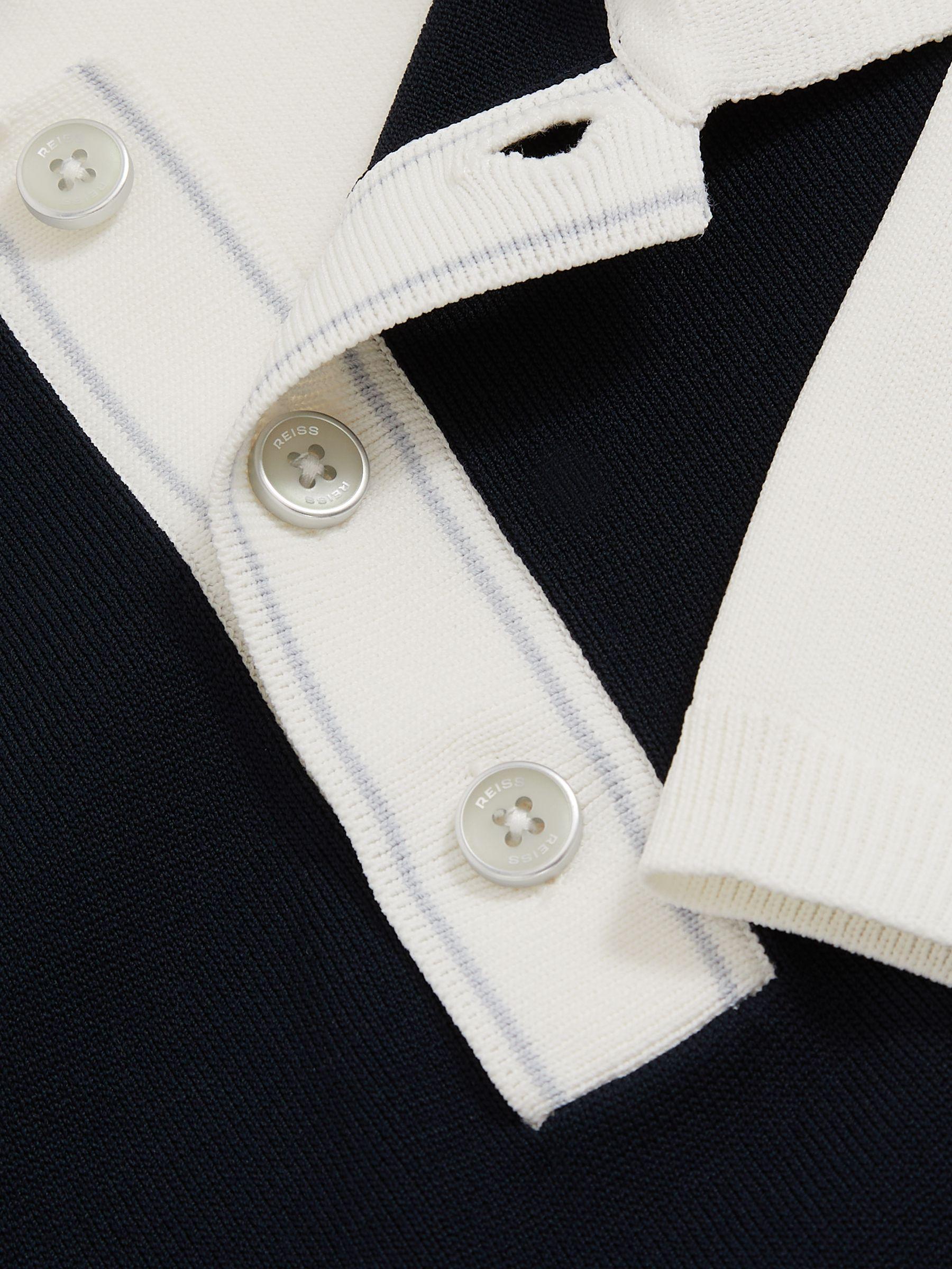 Colour-Block Knit Polo Shirt in Navy/White Product Image