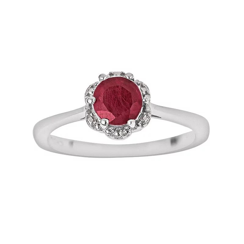 Celebration Gems Sterling Silver Ruby Scalloped Frame Ring, Women's,  Product Image