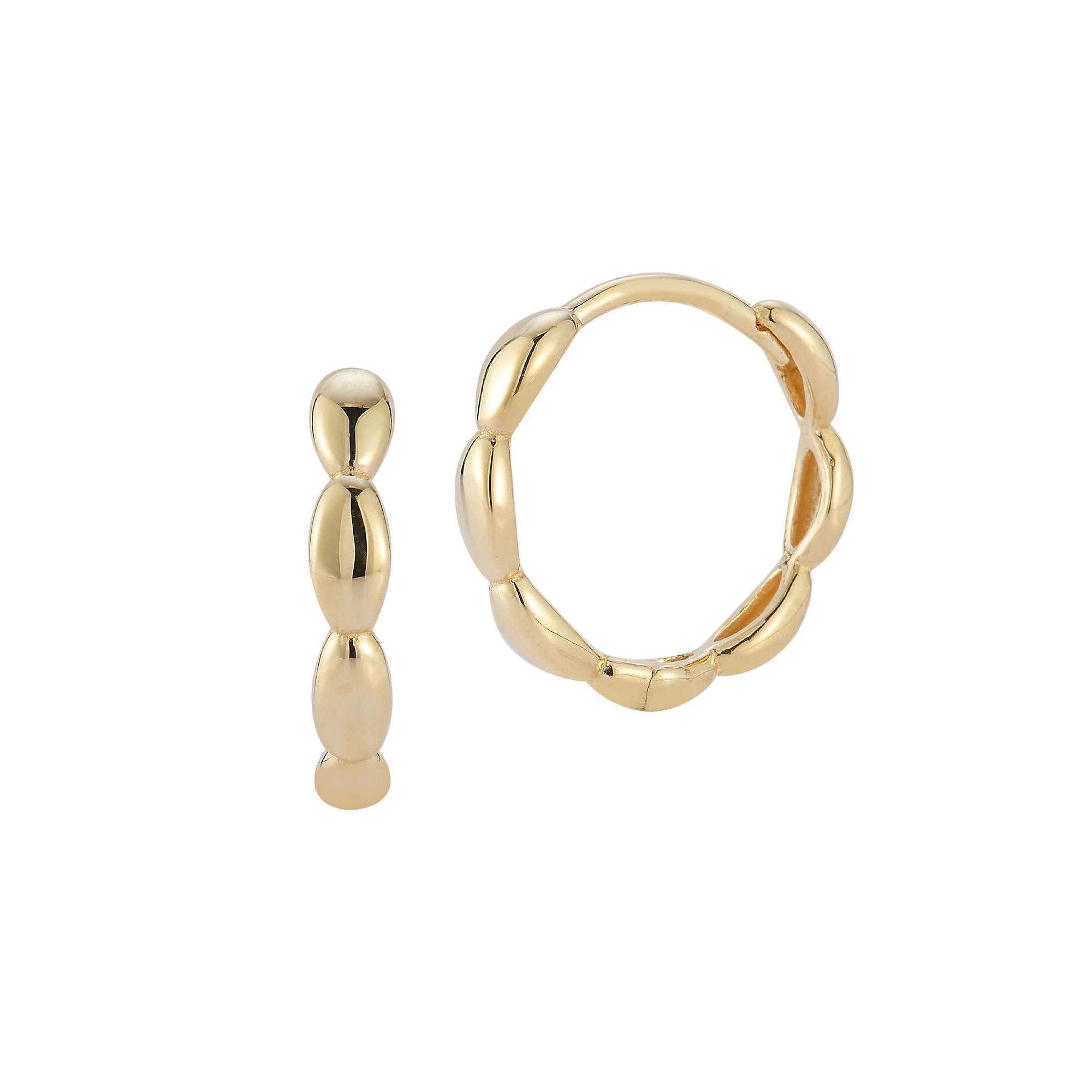 LUMINOR GOLD 14k Gold Beaded Huggie Hoop Earrings, Women's Product Image
