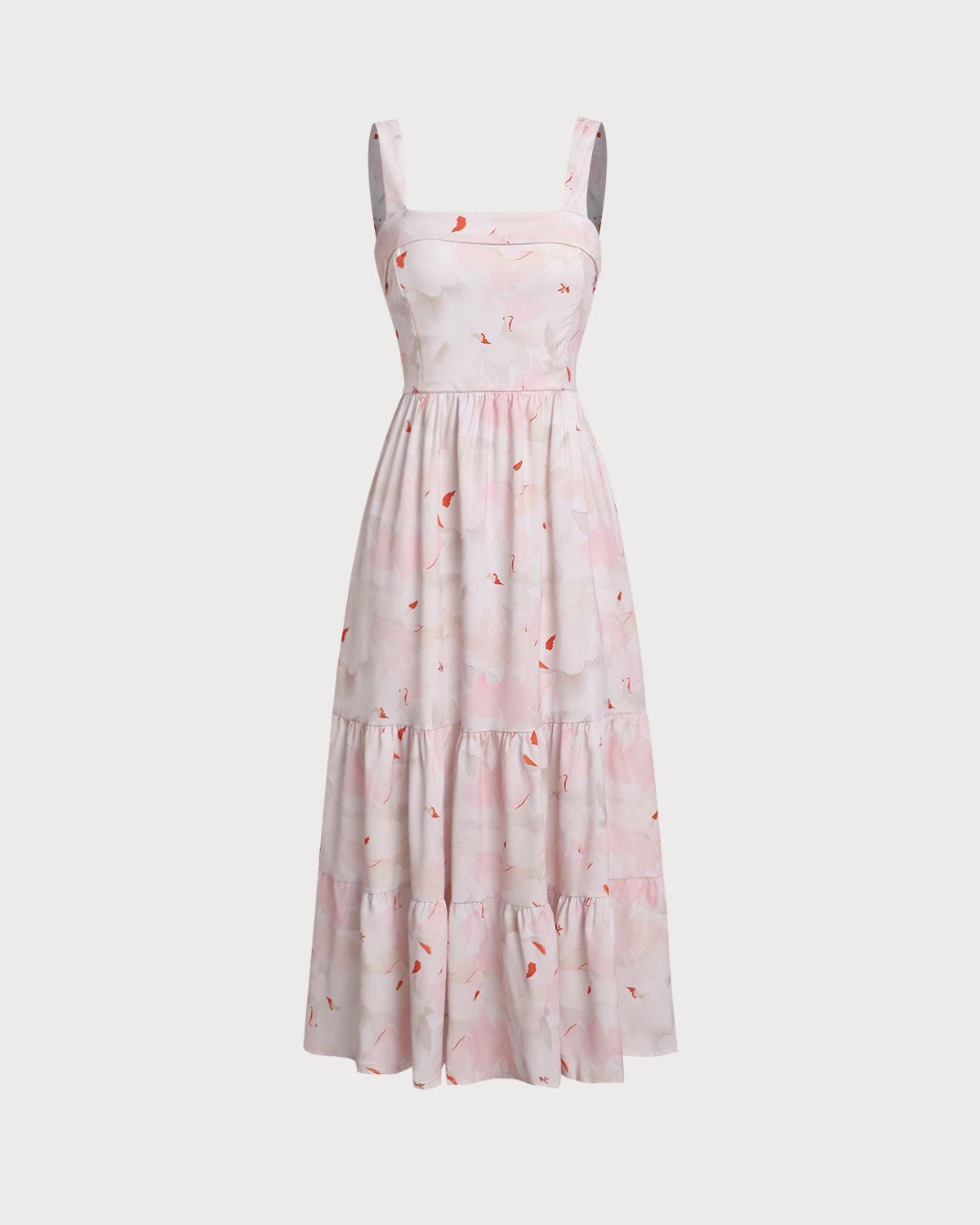 Pink Floral Backless Slip Midi Dress Product Image