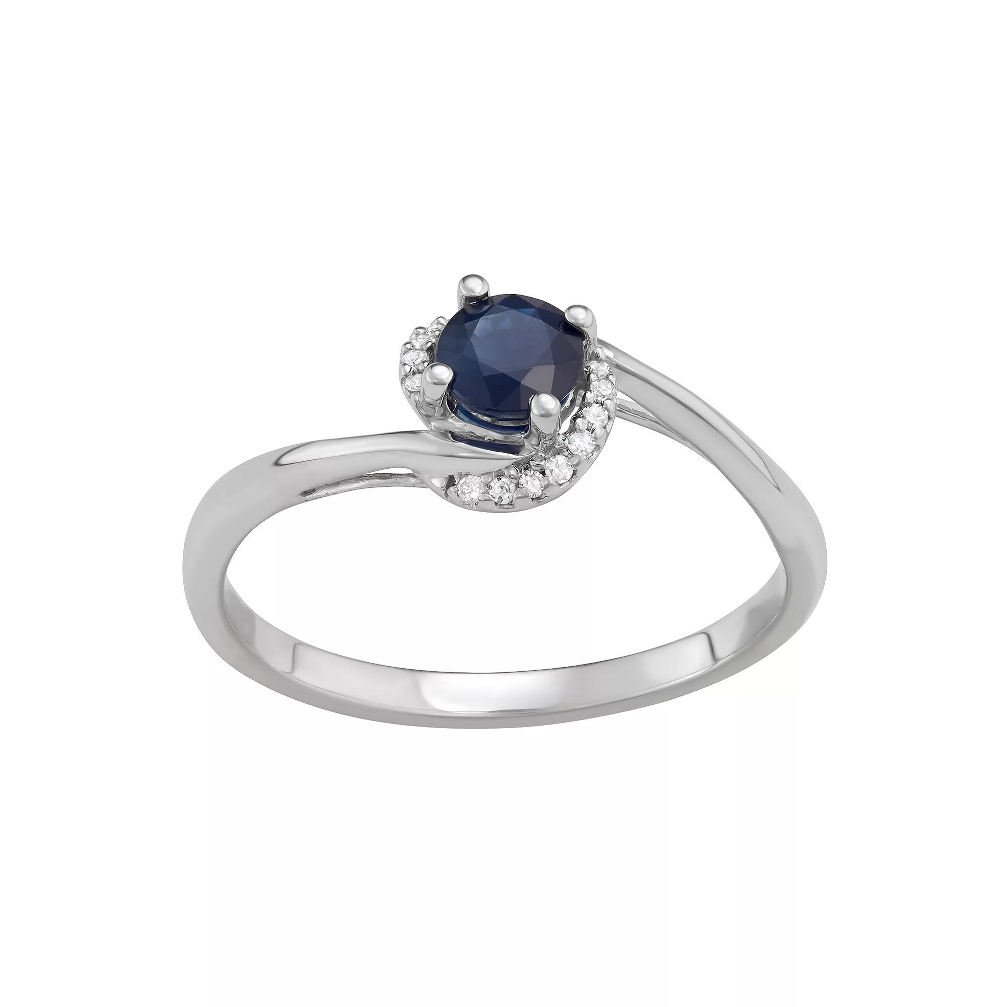 HDI 14k White Gold 1/10 Carat T.W. Diamond & Gemstone Bypass Ring, Women's,  Product Image
