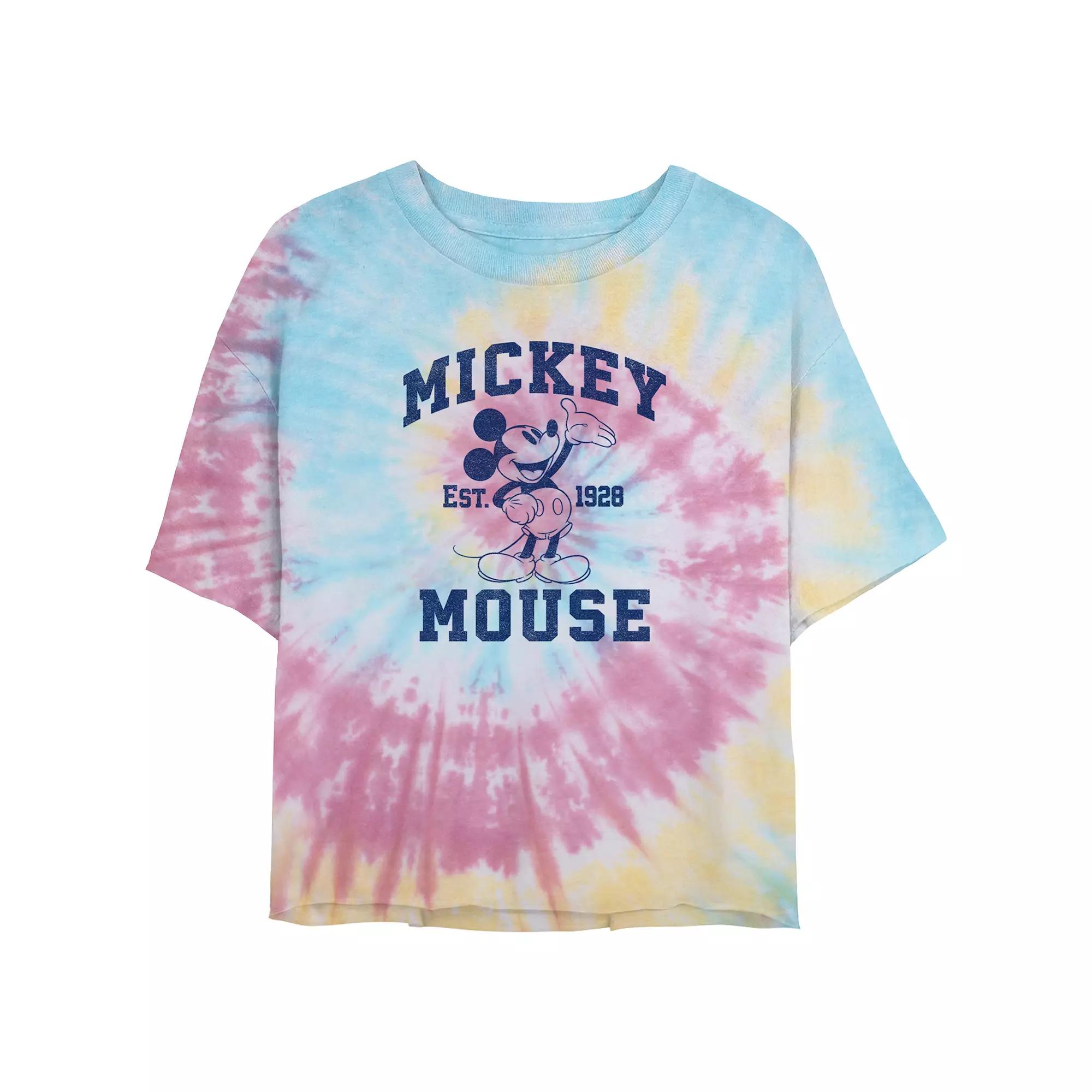 Disney's Mickey Mouse Since 1928 Juniors' Cropped Tie Dye Graphic Tee, Women's, Size: Medium, Blue Pink Light Yellow Product Image