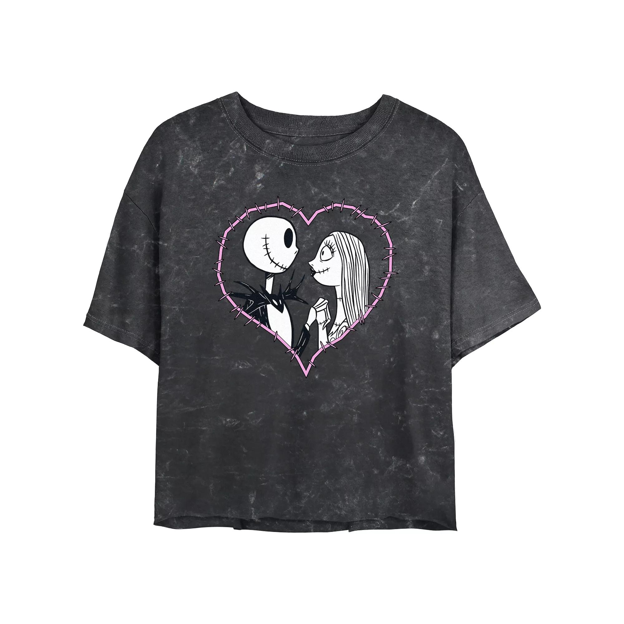 Disney's The Nightmare Before Christmas Jack And Sally Love Crop Top Mineral Wash Juniors' Graphic Tee, Women's,  Product Image