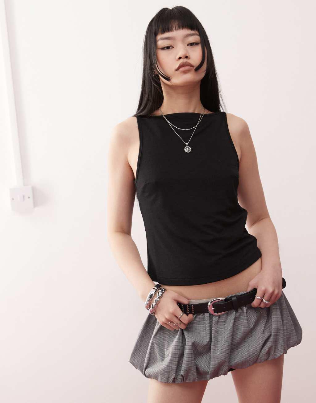 COLLUSION textured slash neck tank top in black Product Image