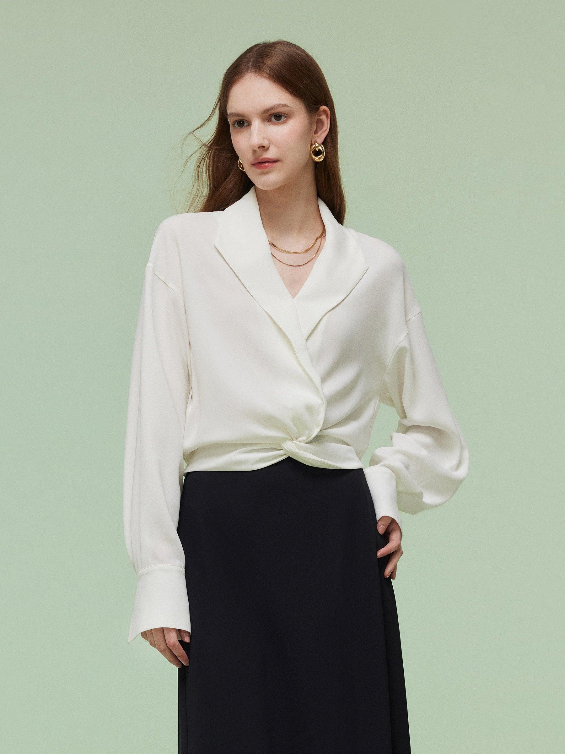 Acetate Blend Twist Front Blouse And Skirt Two-Piece Set Product Image