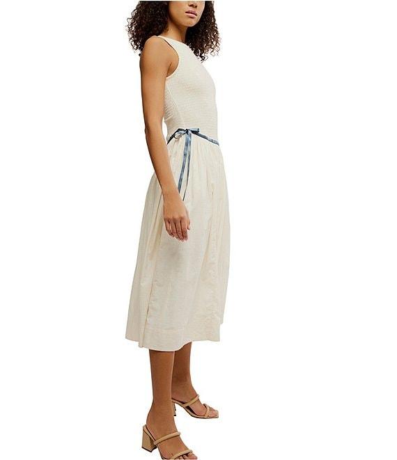 Free People Nightingale Scoop Neckline Sleeveless Smocked Midi Dress Product Image