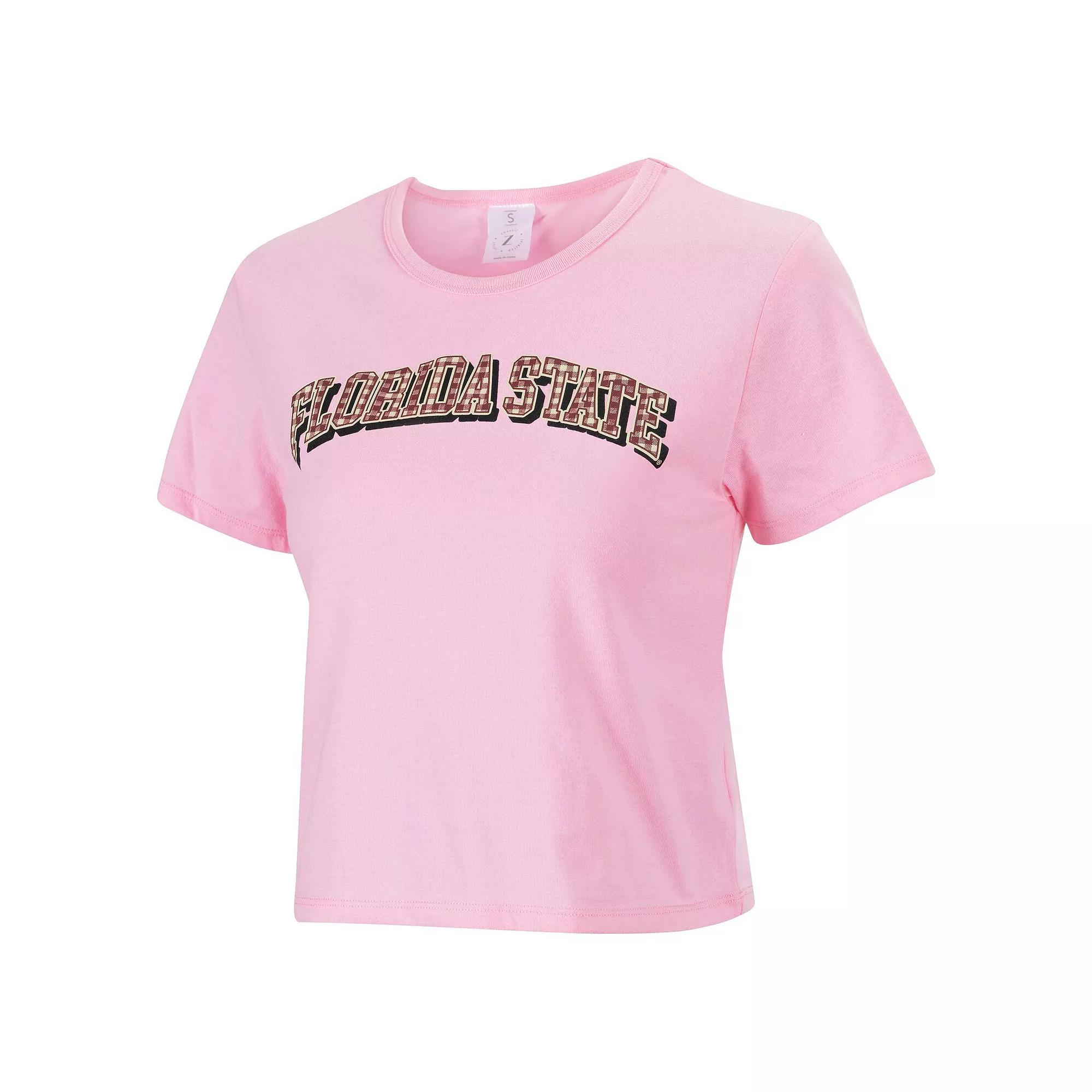 Women's ZooZatz Pink Florida State Seminoles Gingham Logo Cropped T-Shirt,  Product Image
