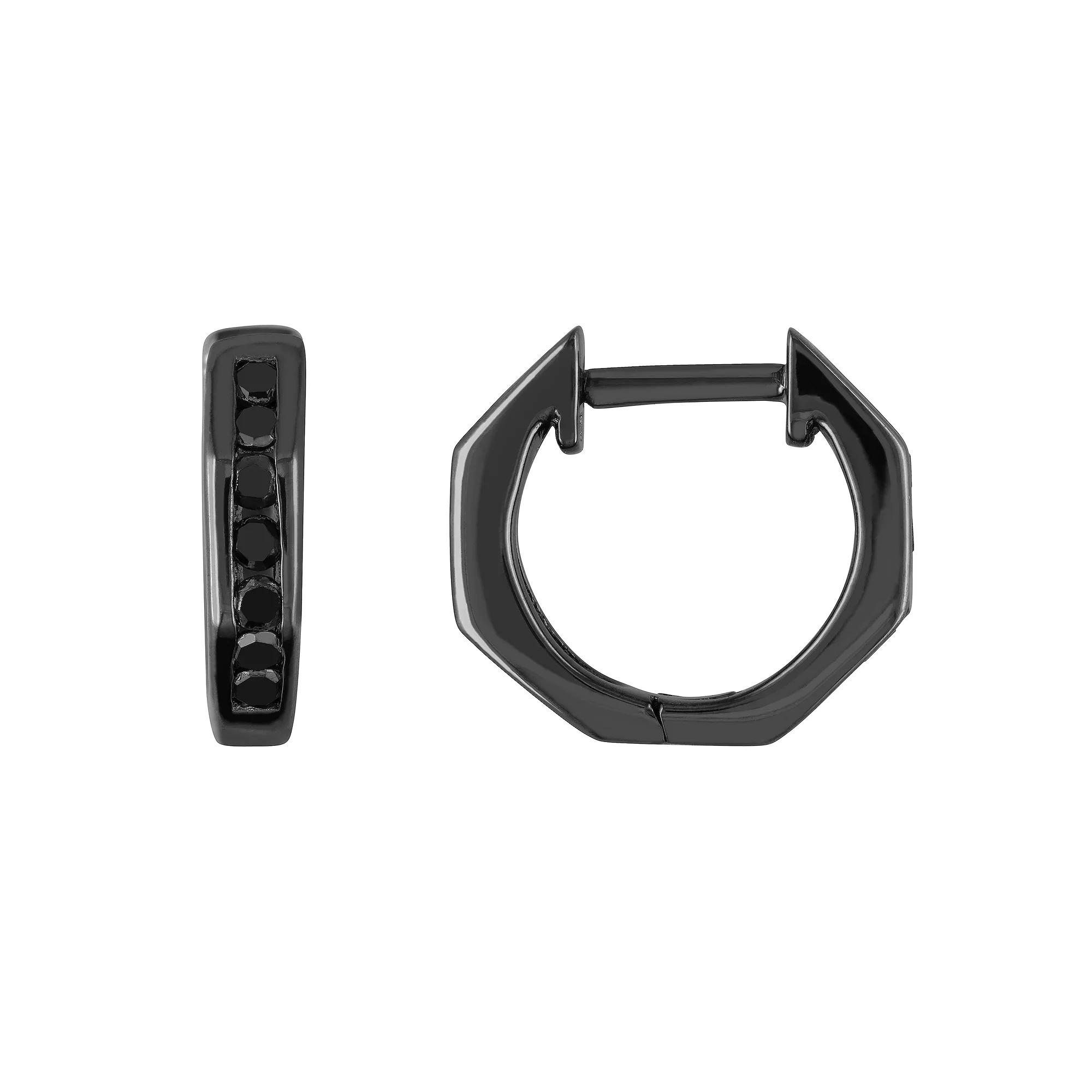 Stella Grace Sterling Silver 1/4 Carat T.W. Black Diamond Hinged Hoop Earrings, Women's Product Image