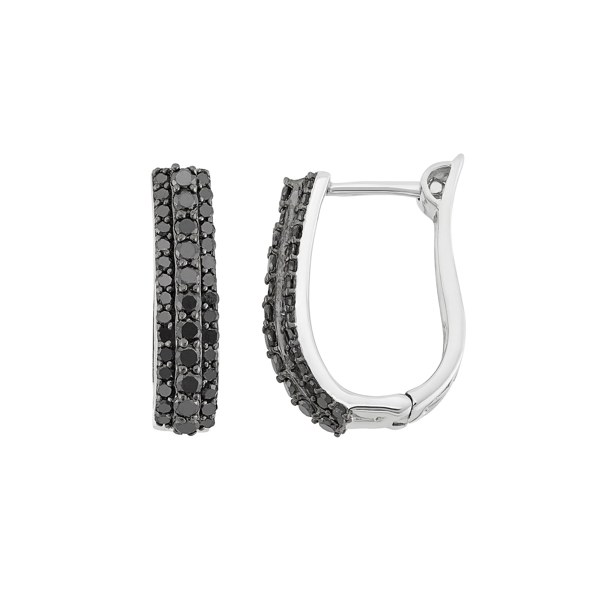 Jewelexcess 1 Carat T.W. Black Diamond Sterling Silver U-Hoop Earrings, Women's Product Image