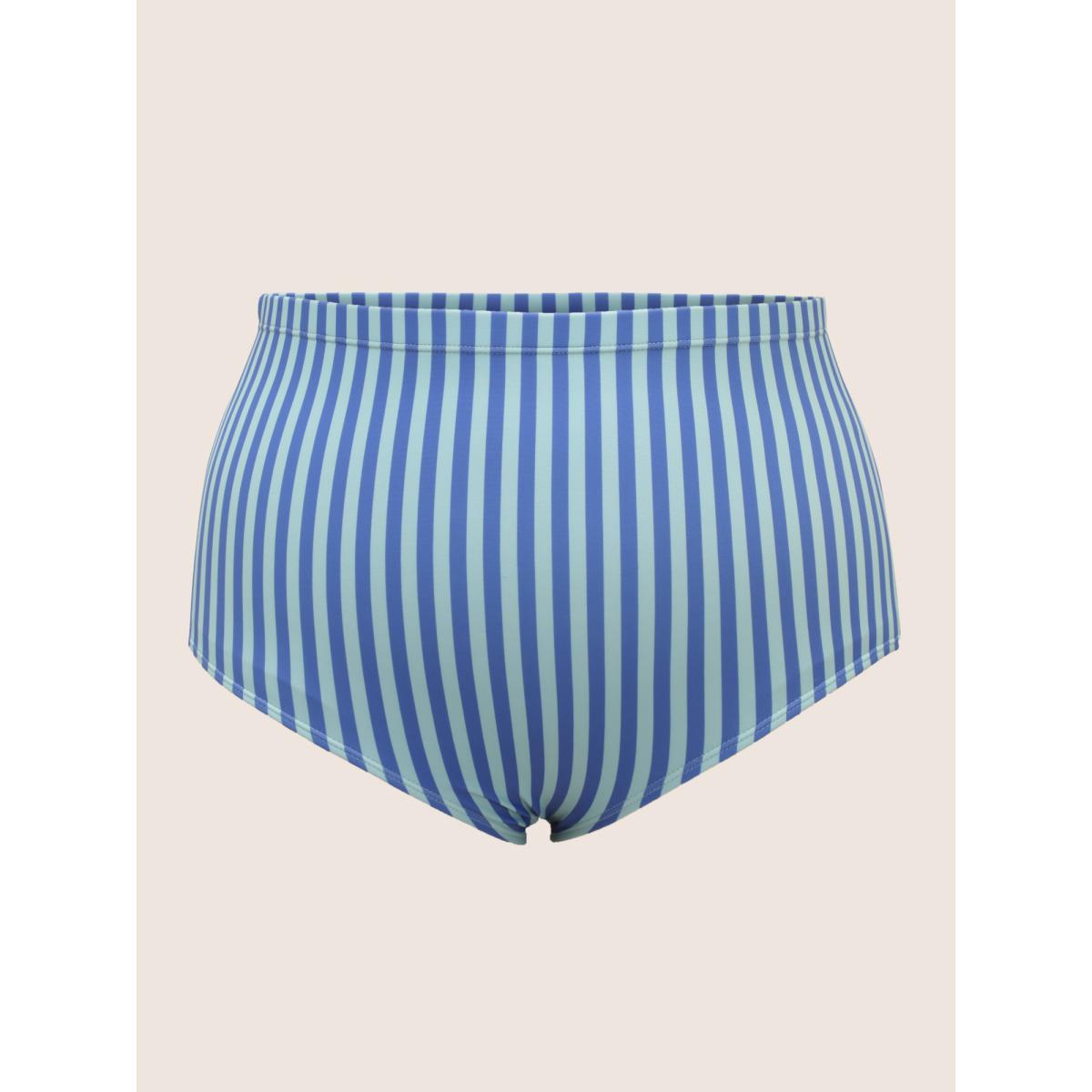 Plus Size V Neck Striped Tie Knot Gathered Swim Dress Women's Swimwear Skyblue Beach Bodycon V-neck High stretch Curve Swim Dresses BloomChic 26/4X Product Image