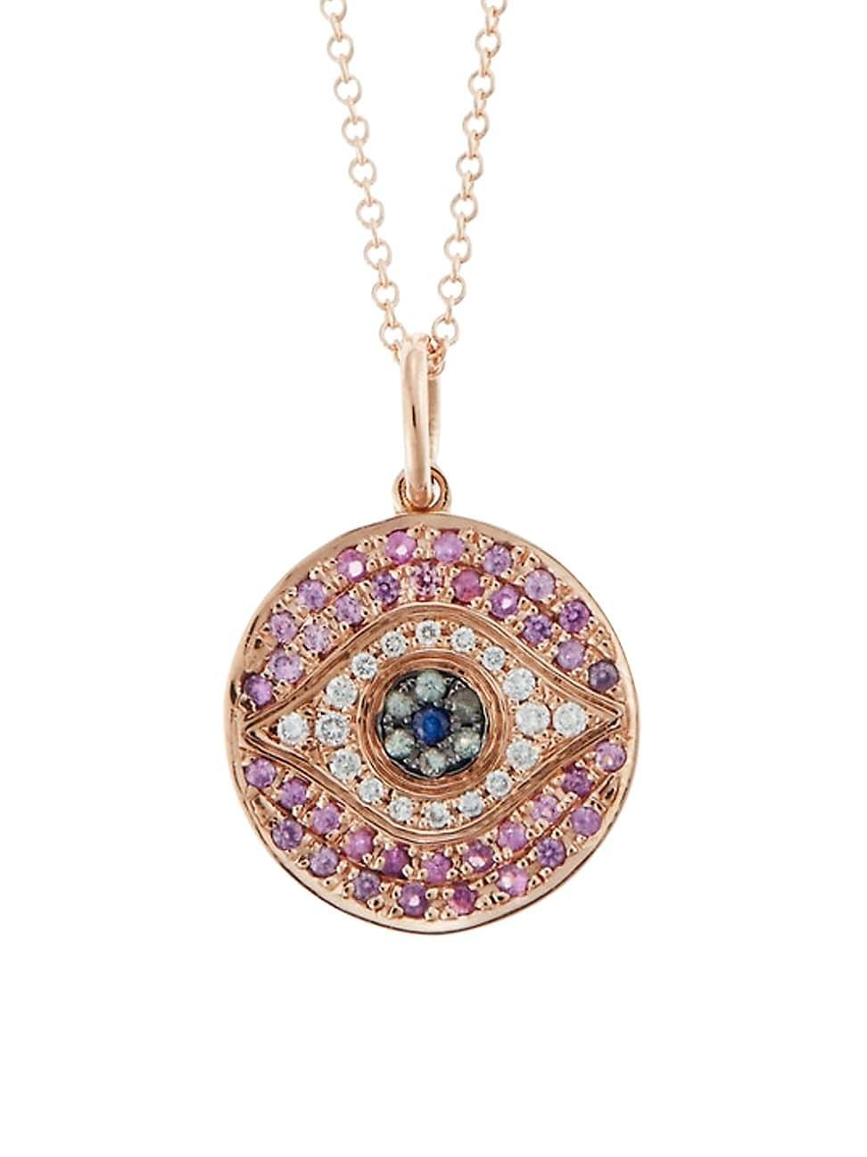 Womens Evil Eye 18K Rose Gold, Diamond, & Sapphire Pendant Product Image