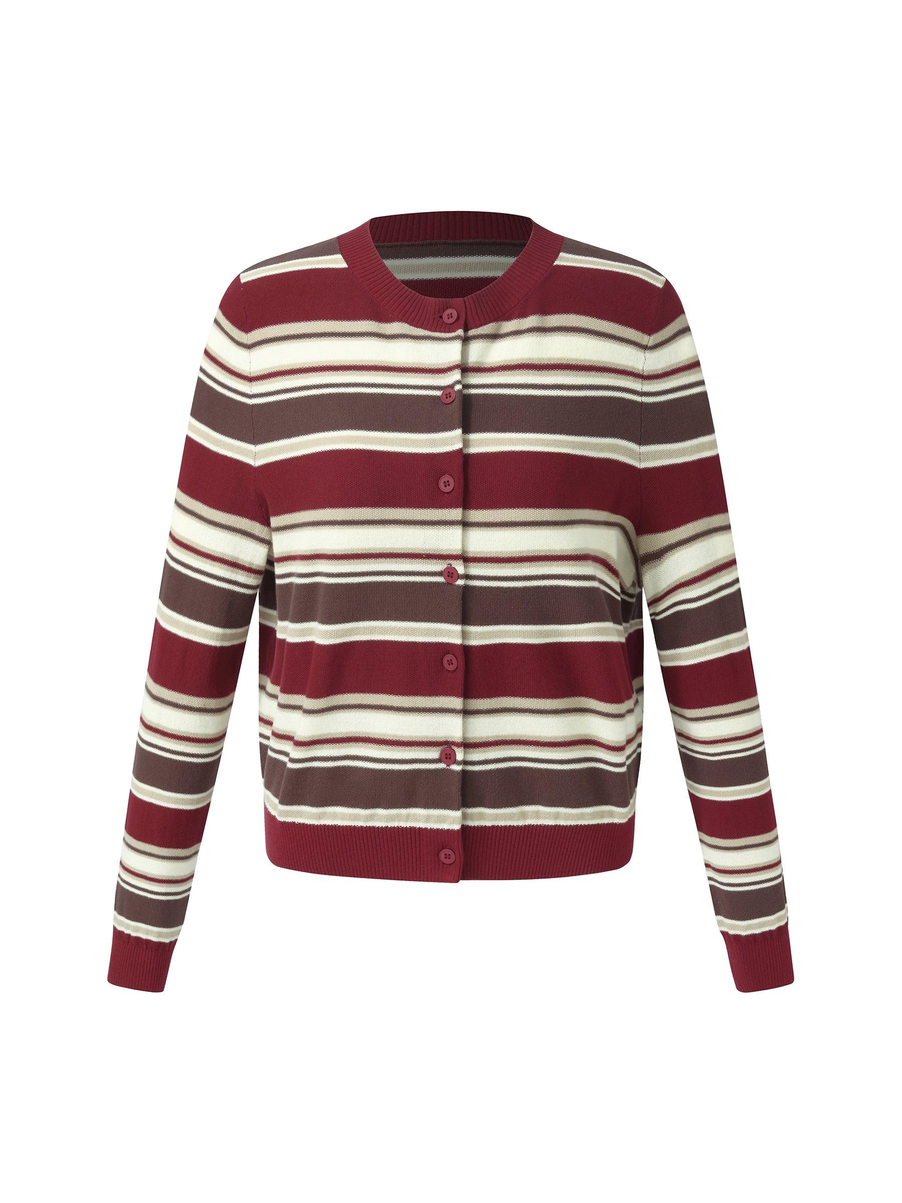 100% Cotton Multicolored Stripe Women Cardigan Product Image
