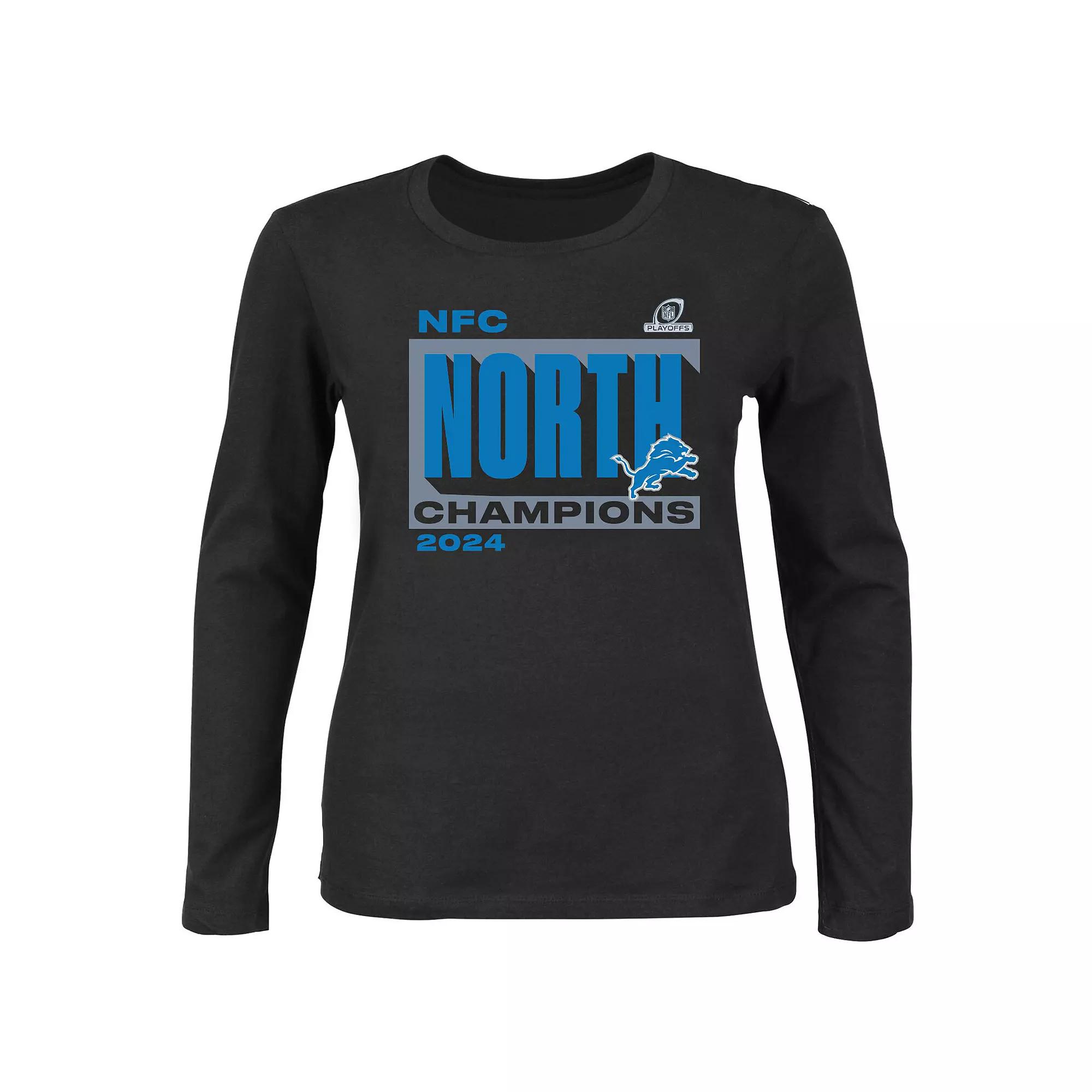 Women's Fanatics Black Detroit Lions 2024 NFC North Division Champions Plus Size Long Sleeve Scoop Neck T-Shirt, Size: 2XL Product Image