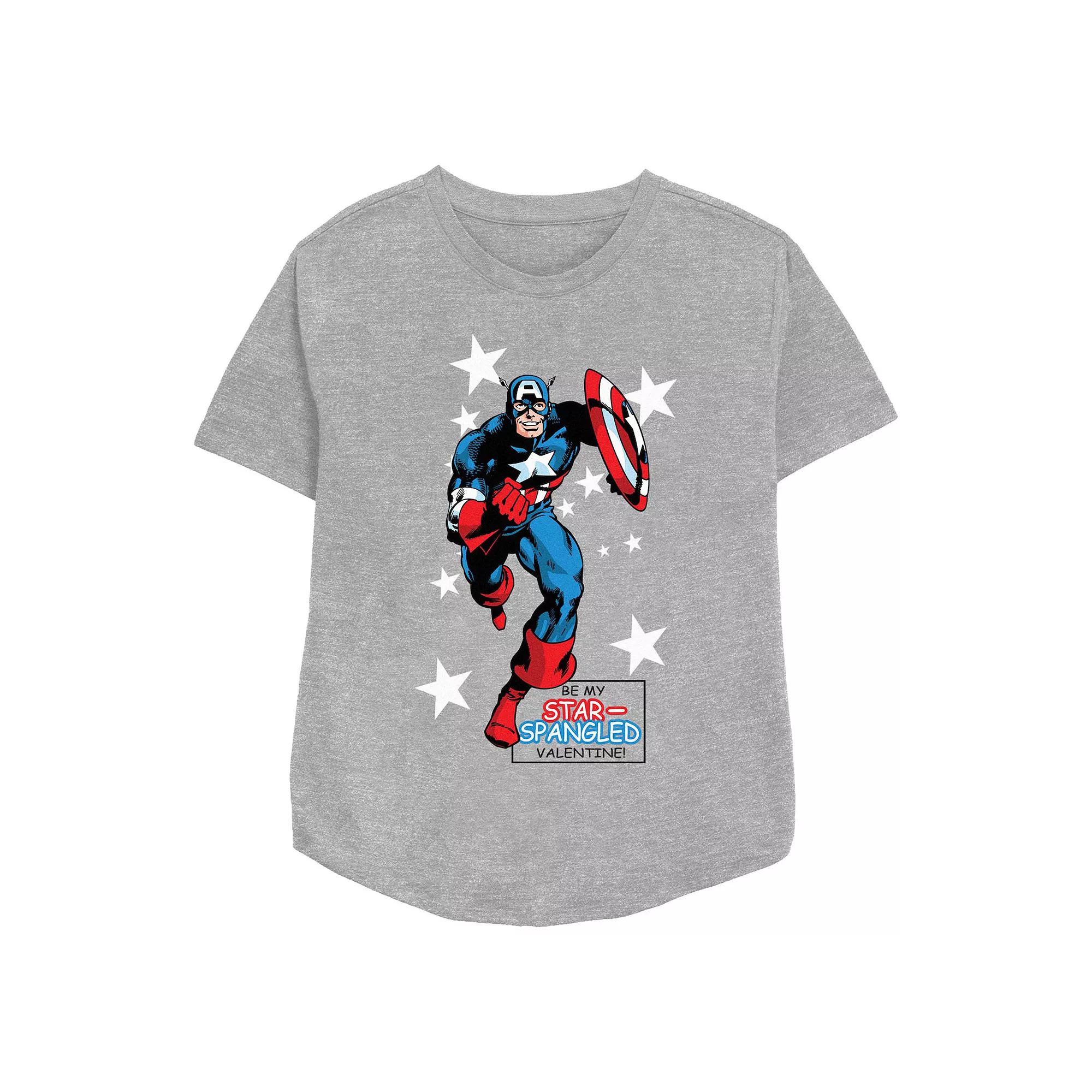Women's Marvel Captain America Be My Star Spangled Valentine Relaxed Fit Graphic Tee,  Product Image