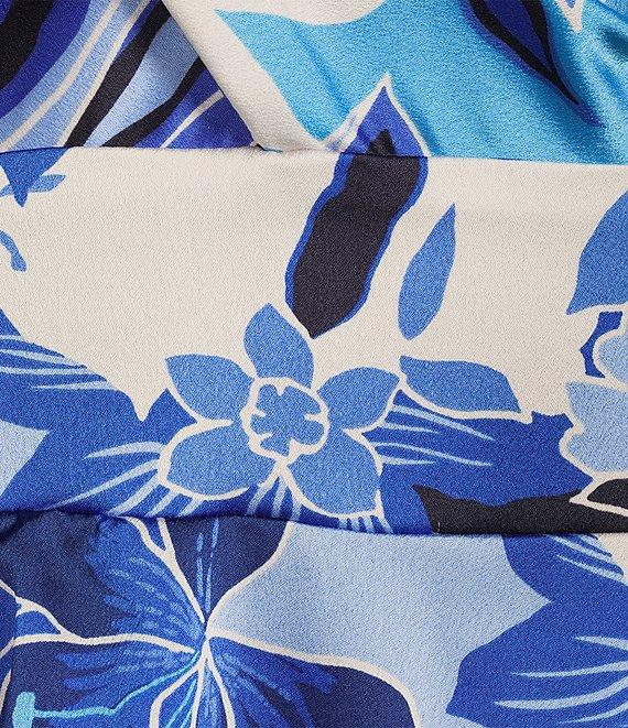 Skies Are Blue Floral Print V-Neck Sleeveless Satin Tier Maxi Dress Product Image