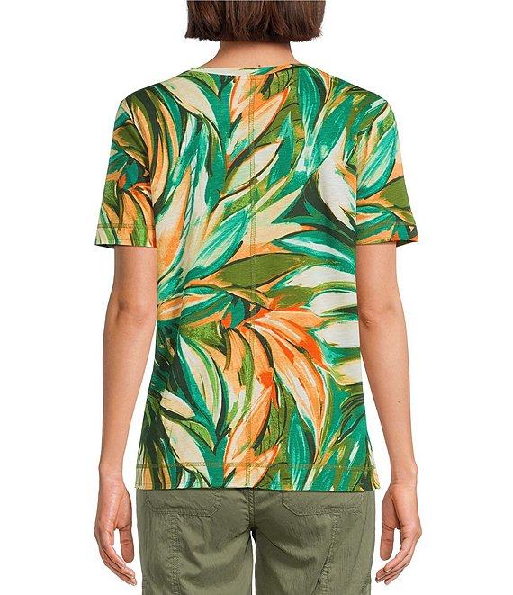 Westbound Tropical Leaf Short Sleeve Crew Neck Top Product Image