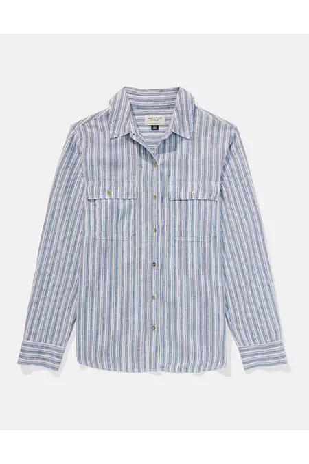 AE Weekend Vibes Linen-Blend Long-Sleeve Button-Up Shirt Womens Product Image