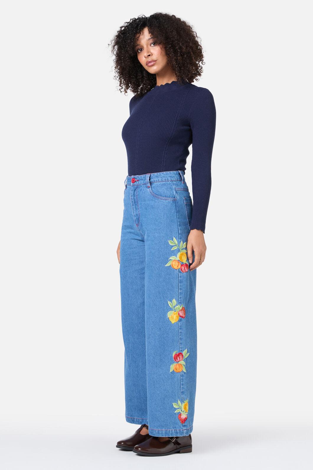 Fruit Embroidered Denim Jean Product Image
