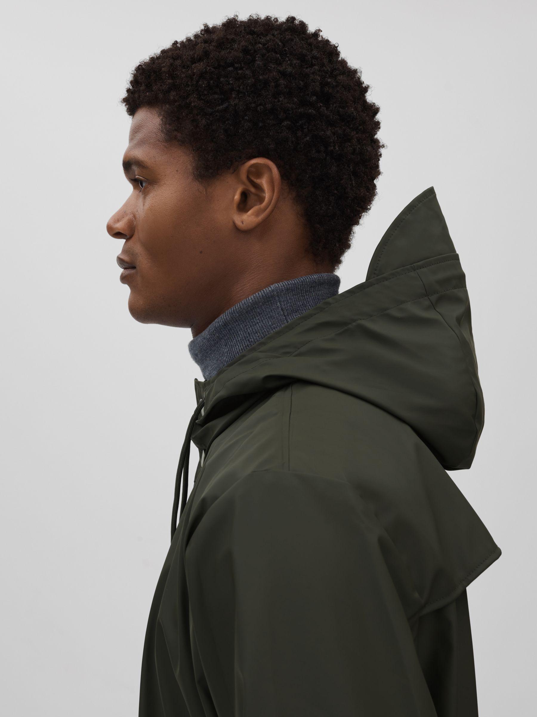 Rains Longline Hooded Raincoat in Dark Green Product Image