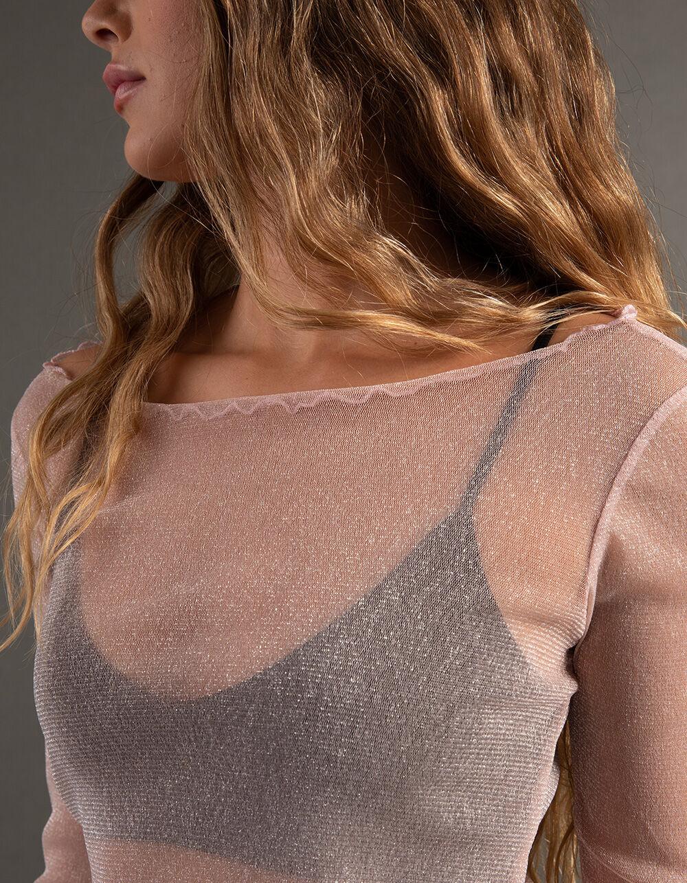 RSQ Womens Metallic Long Sleeve Tee - PINK Product Image