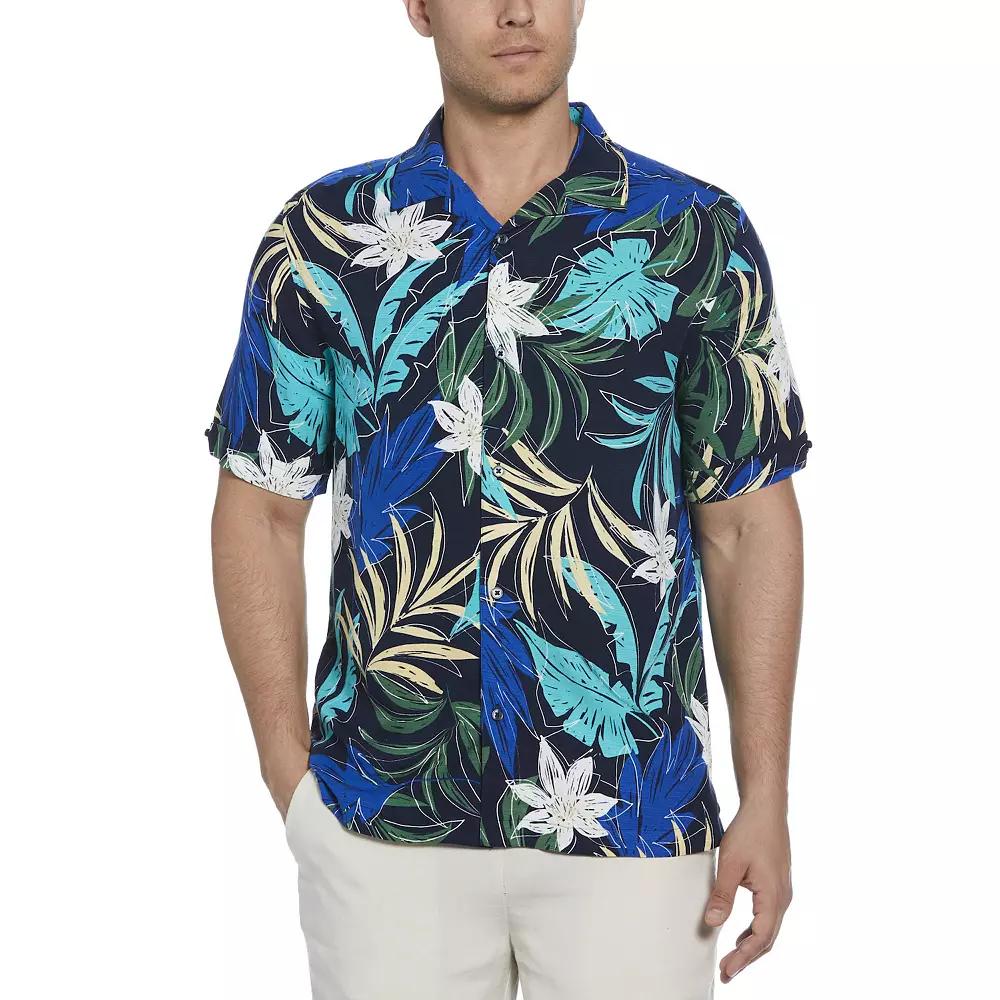 Men's Cubavera All-Over Tropical Print Short Sleeve Button-Down Shirt, Size: XXL, Dress Blues Product Image