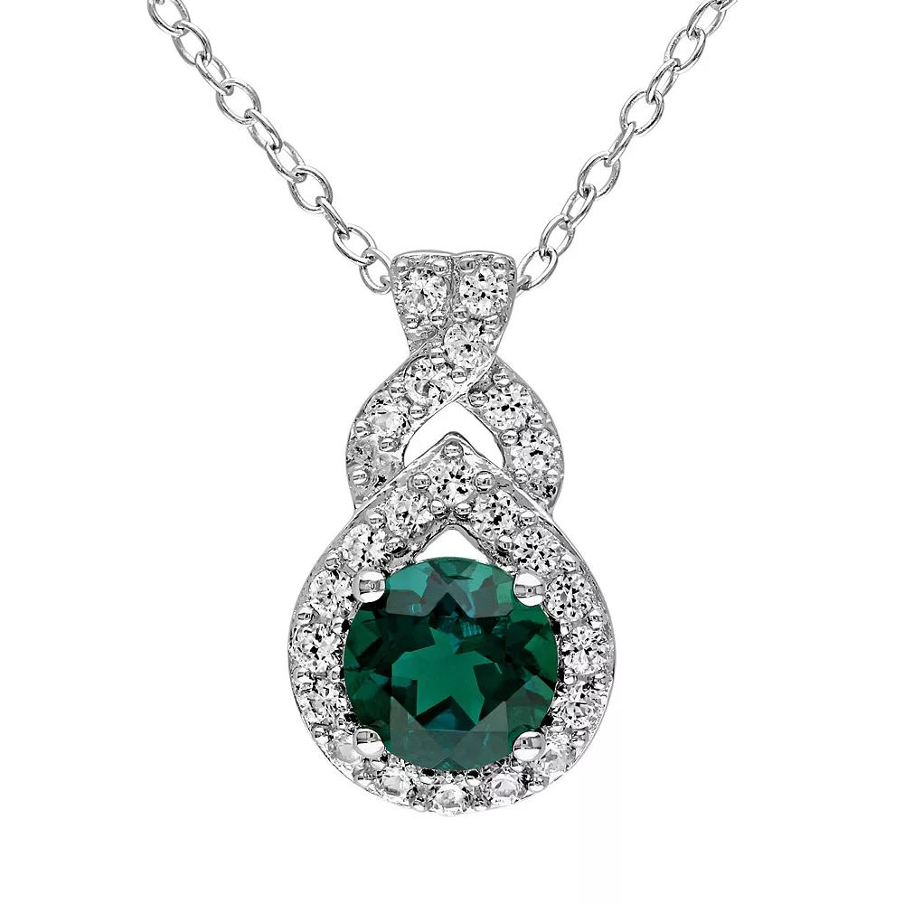 Stella Grace Lab-Created Emerald & Lab-Created White Sapphire Sterling Silver Twist Pendant Necklace, Women's,  Product Image