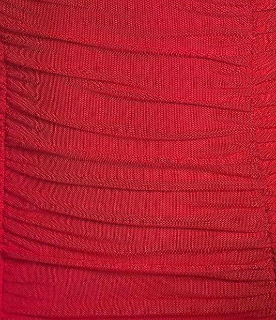 City Vibe Long Mesh Sleeve Twisted Front Cut-Out Ruched Bodycon Dress Product Image