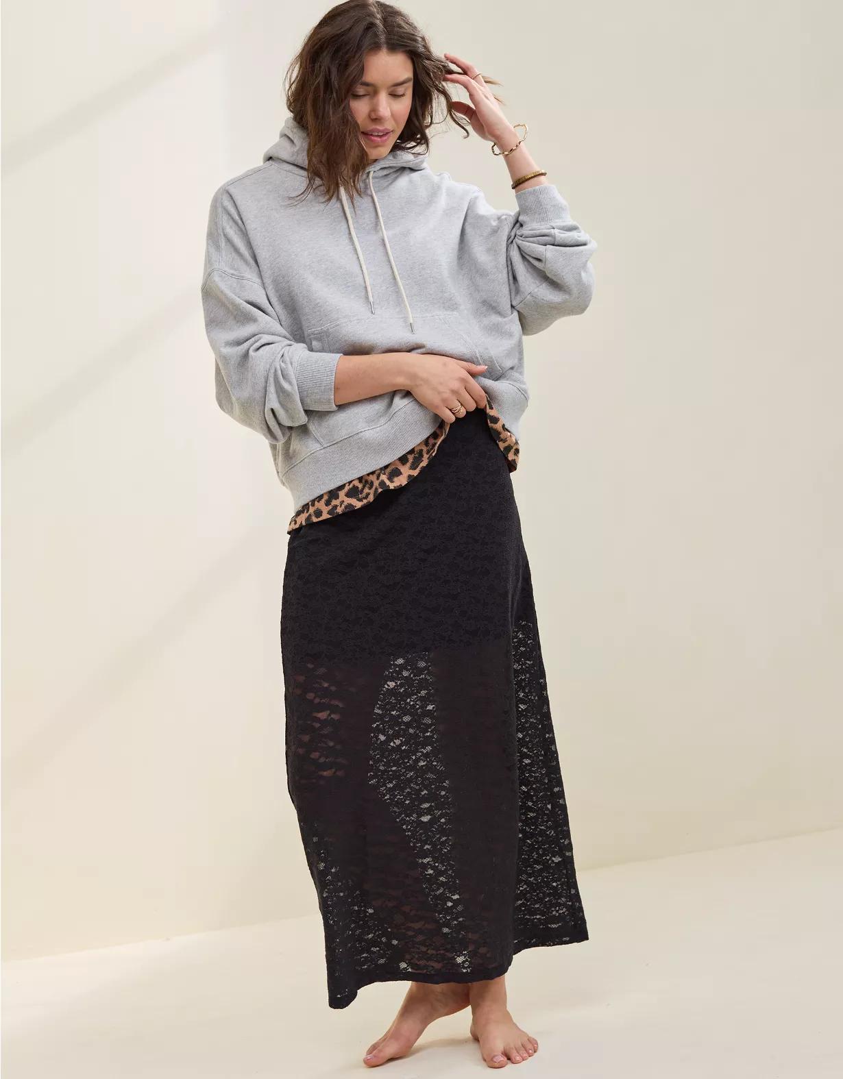 Aerie Vintage Lace Midi Skirt Product Image