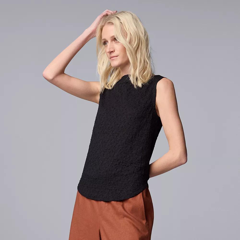 Women's Simply Vera Vera Wang Boat Neck Pucker Tank Top, Size: XL, Black Product Image