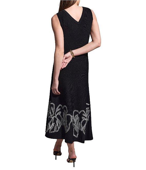 NIC + ZOE Embroidered Twirl Round Neck Sleeveless Fit-And-Flare Midi Dress Product Image