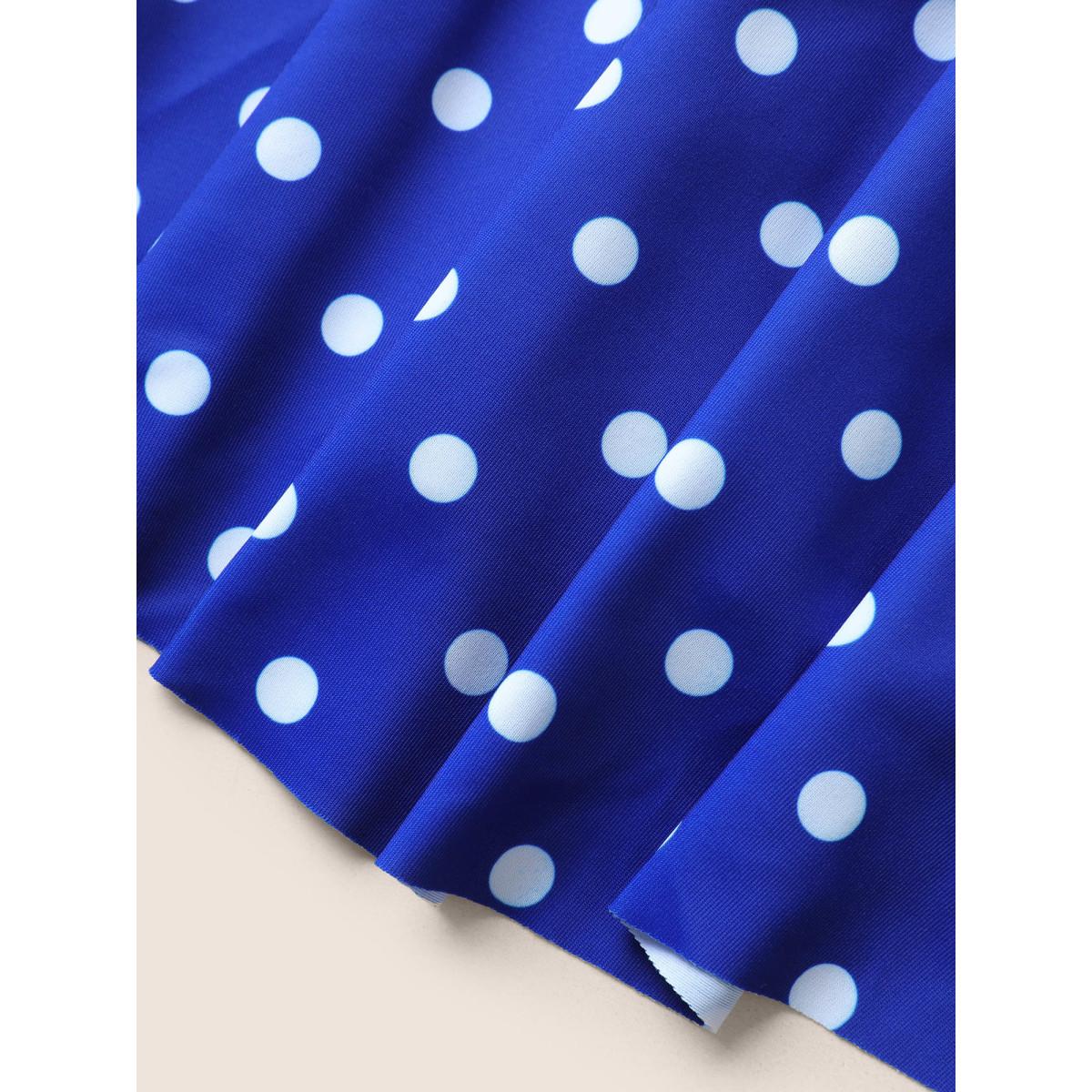 Plus Size Polka Dot Ruched Fit Flare Swim Dress Women's Swimwear Blue Beach Bodycon Strapless High stretch Curve Swim Dresses BloomChic 26/4X Product Image