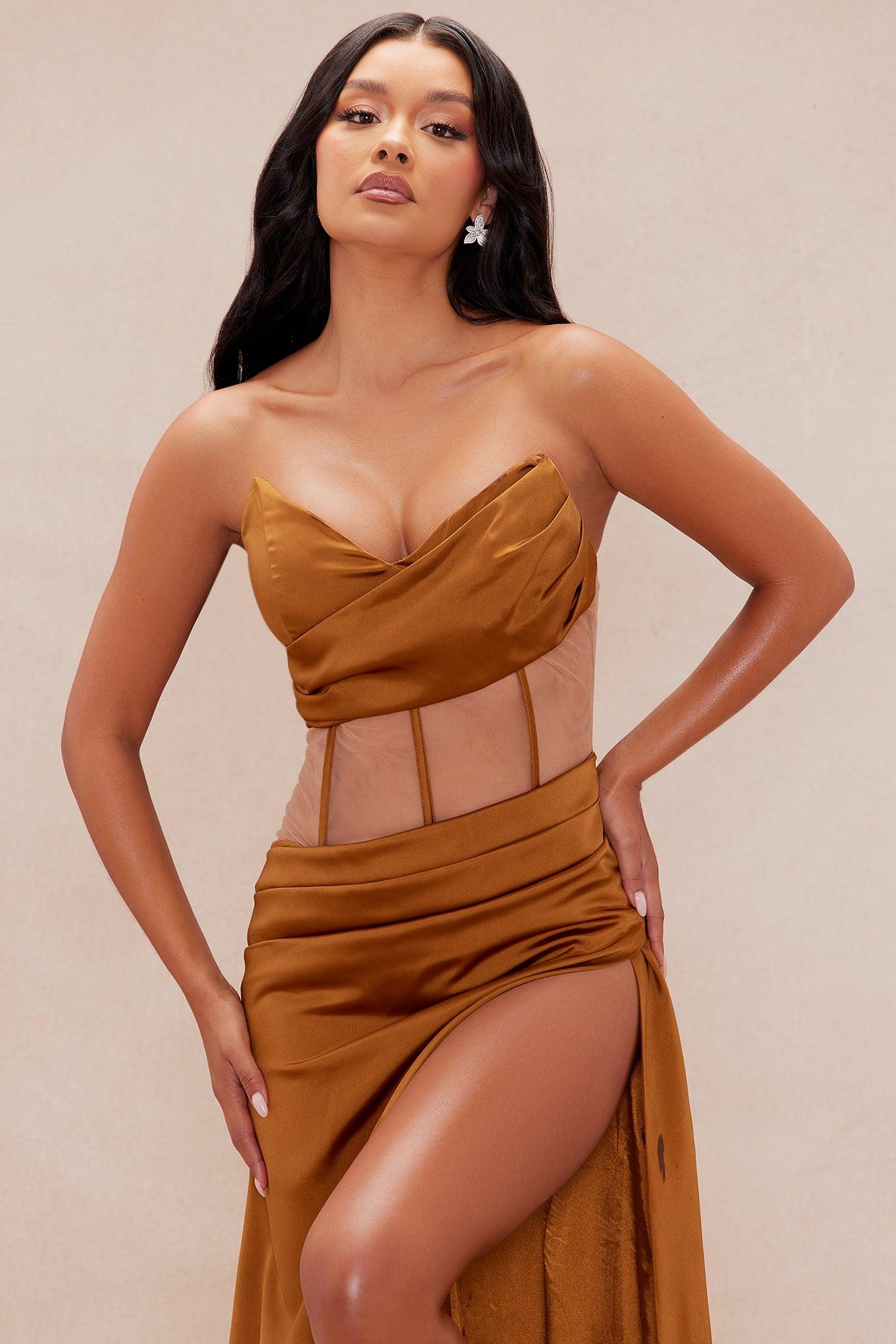 Gala Satin Corset Maxi Dress - Copper Product Image