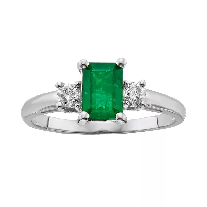 The Regal Collection 14k White Gold Genuine Emerald & 1/5-ct. T.W. IGL Certified Diamond 3-Stone Ring, Women's,  Product Image
