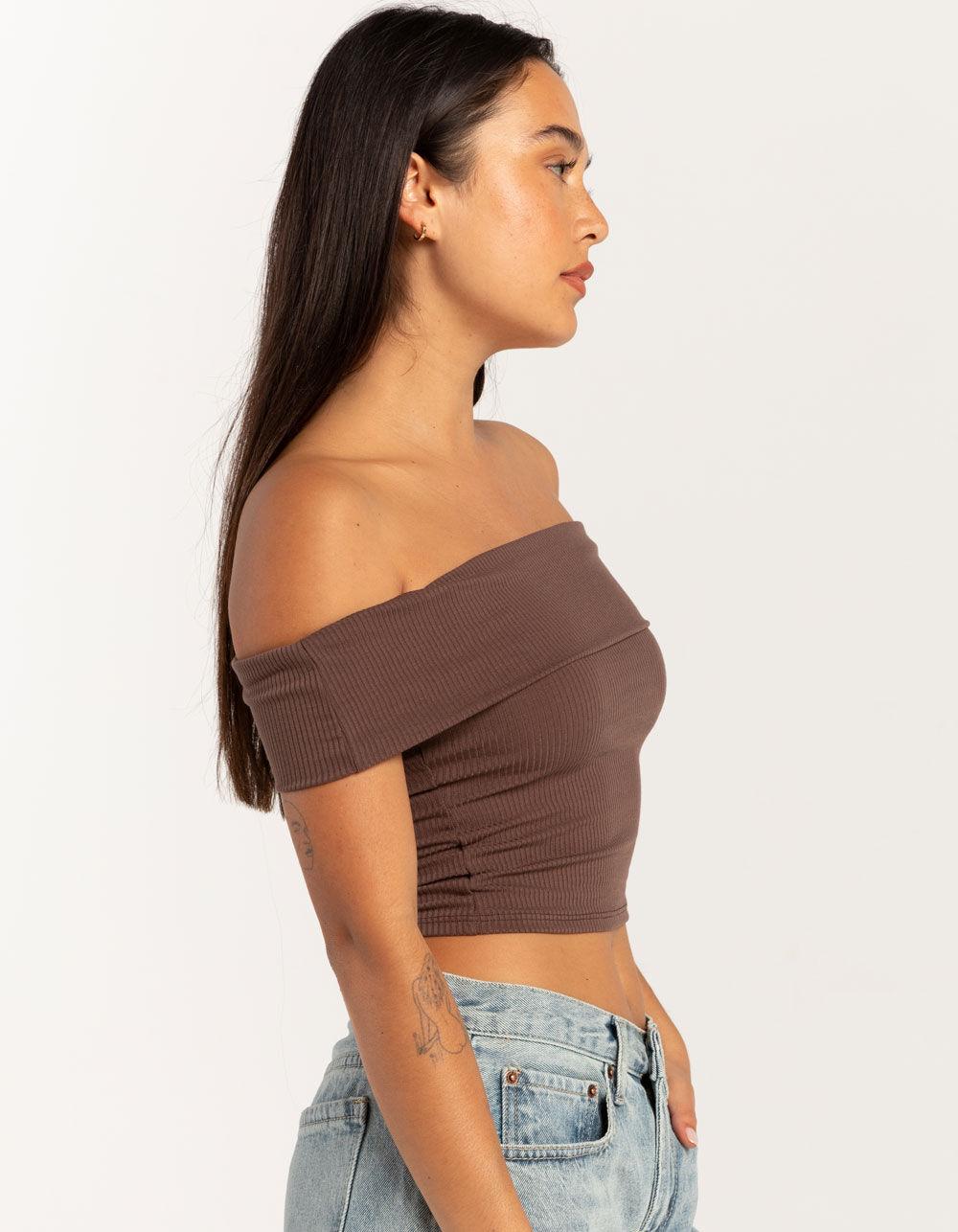 RSQ Womens Off The Shoulder Top - BROWN Product Image