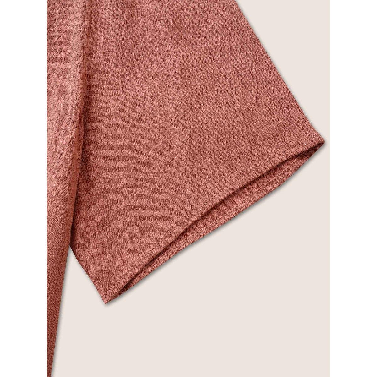 Plus Size Rouge Rayon Plain Lace Up Blouse Women Casual Short sleeve Round Neck Everyday Blouses BloomChic 10/M Product Image