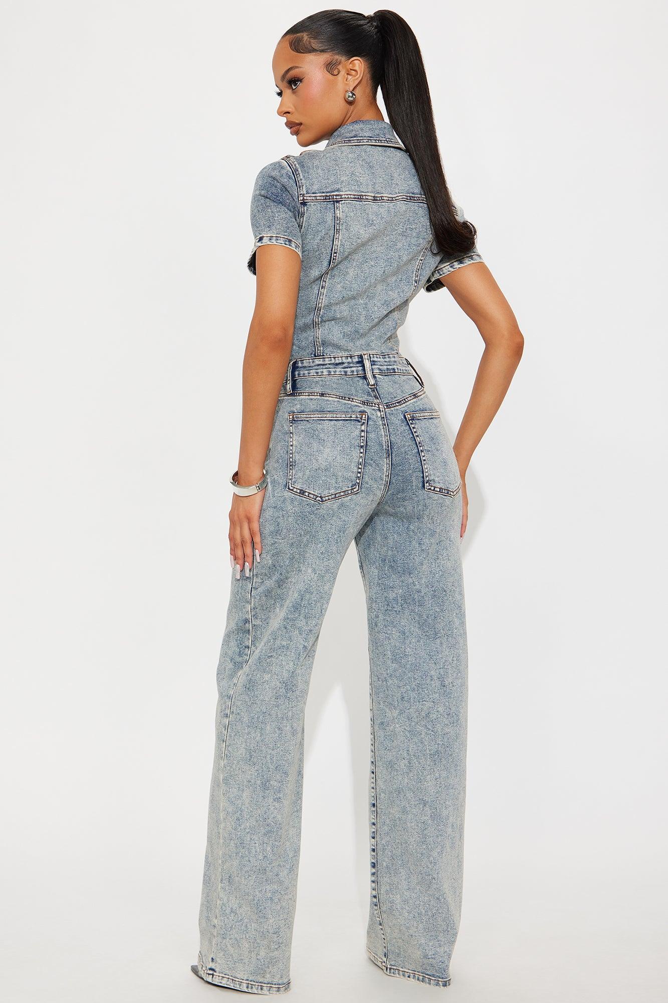 Concrete Jungle Denim Short Sleeve Jumpsuit - Light Wash Female Product Image