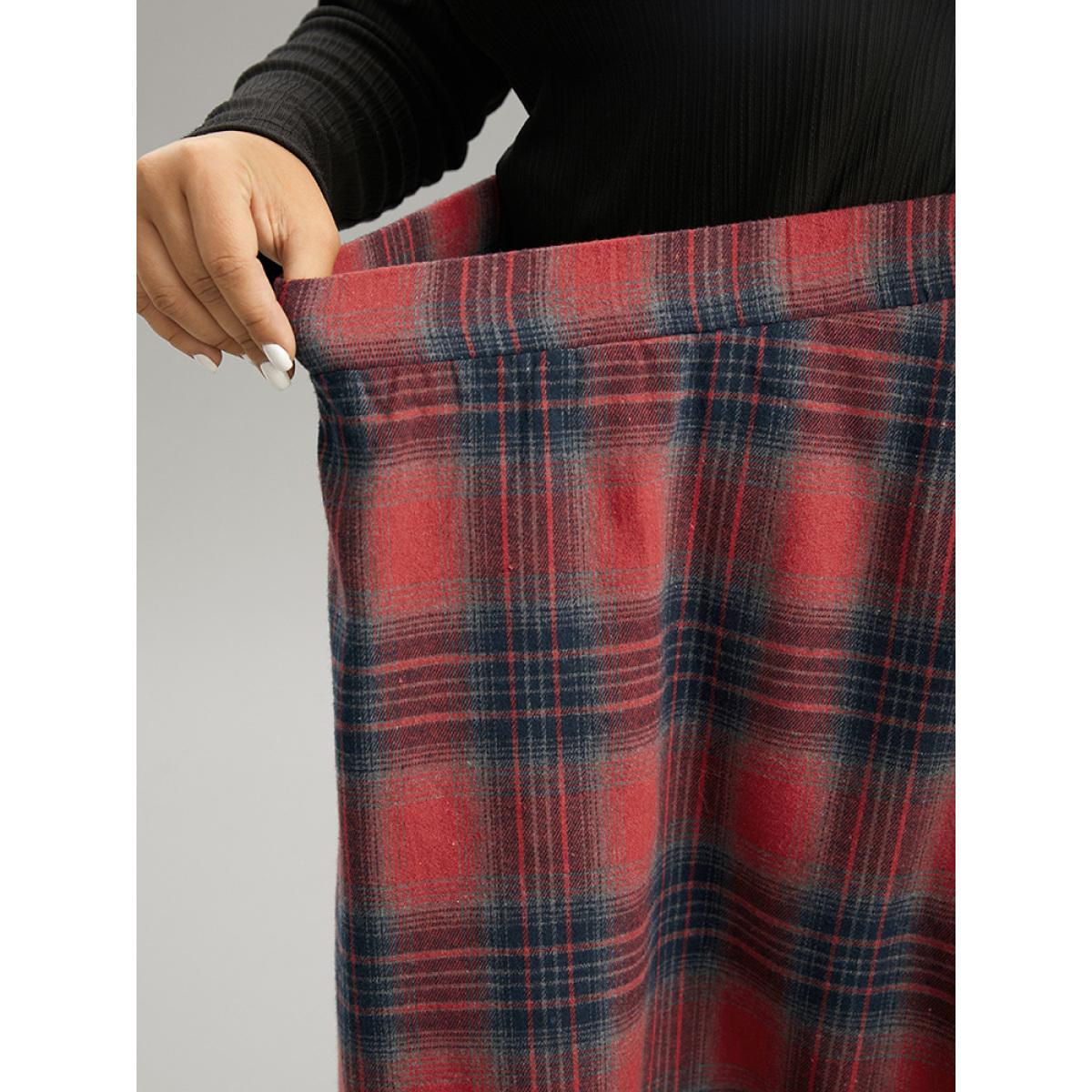 Plus Size Plaid Lace Panel Pocket High Low Hem Skirt Women Scarlet Elegant Patchwork No stretch Pocket Festival-Christmas Skirts BloomChic 12/L Product Image