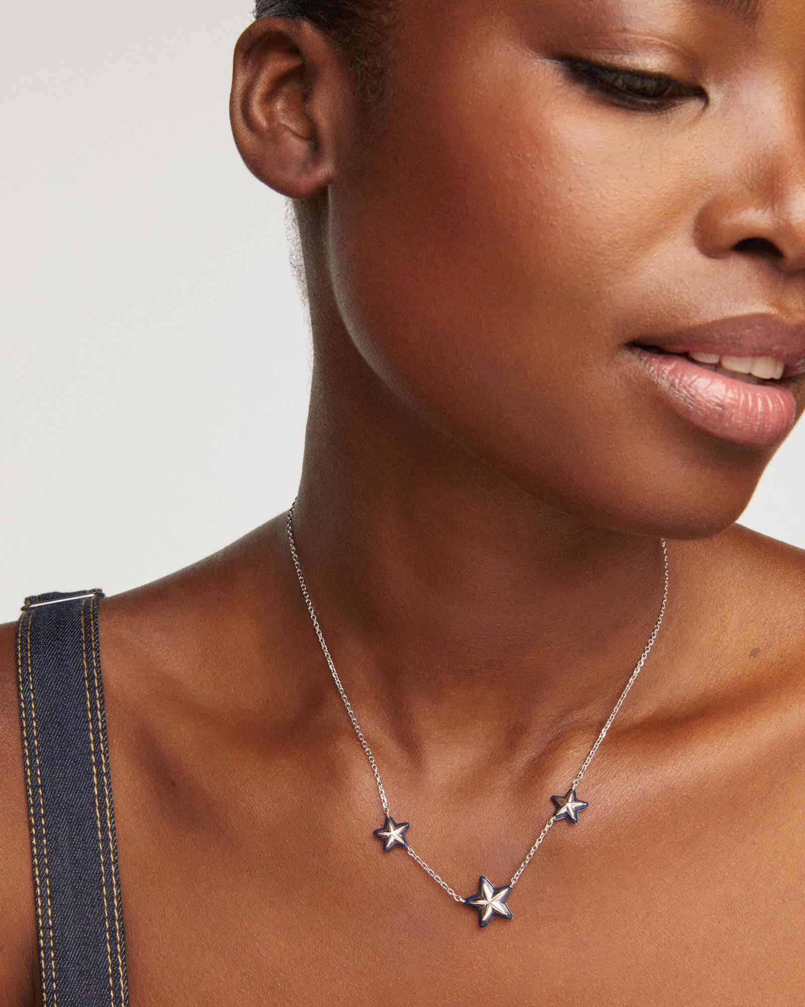 Elisa Silver Pave Star Short Pendant Necklace Product Image