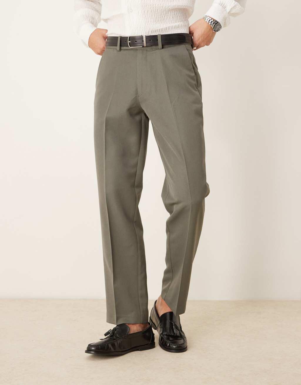 ASOS DESIGN smart straight leg pants in muted green Product Image