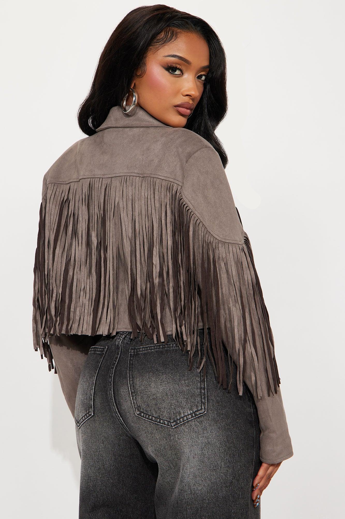 Rodeo Ready Fringe Faux Suede Jacket - Charcoal Female Product Image